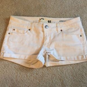 Low rise white jean shorts